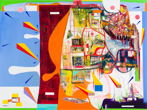 Gareth Sansom Godzilla at Ascot Cinema, 1954, 2024; oil and enamel on linen; 183 x 244 cm; more info; enquire