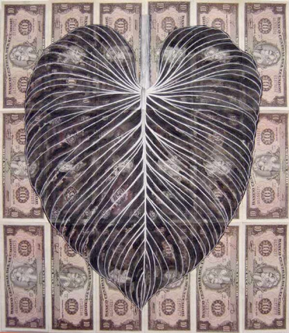 Fiona Hall Leaf Litter (detail), 2000-02; gouache on banknotes; dimensions variable; enquire