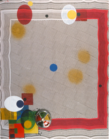 Dale Frank Desire, 1989; chrome hubcap & acrylic on printed cotton; 240 x 200 cm; enquire