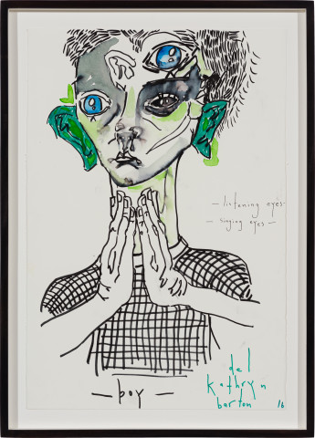 Del Kathryn Barton listening eyes - singing eyes, 2016; pigment liner on paper; 64 x 46 cm; more info; enquire
