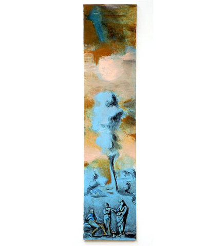 Tony Clark Creationist Landscape, 2006; from the series Exhibited in 'Stolen Ritual', 2006; acrylic and permanent ink on canvas board; 180 x 40 cm; enquire