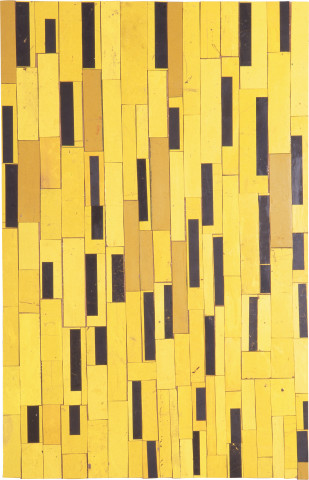 Rosalie Gascoigne Downbeat, 1998; retro reflective roadsign on wood; 122 x 79 cm; enquire