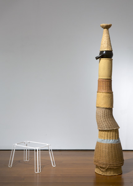 Hany Armanious African Witch Doctor, 2011; cast pigmented polyurethane resin; two parts: 190 x 40 x 40cm, 31 x 53 x 38cm