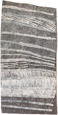 Nyapanyapa Yunupiŋu Lines, 2017; 4970-17; natural earth pigments on bark; 156 x 77 cm; enquire