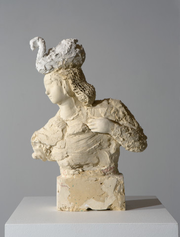Linda Marrinon Woman with Snood, 2016; tinted plaster; 46 x 31 x 11 cm; enquire