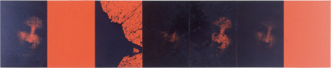 Lindy Lee Being and Being, 1999; photocopy, oil, acrylic and wax on board; 7 panels, 41.5 x 206.5 cm; enquire