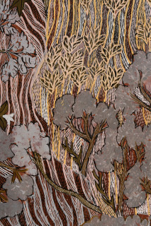 Yalmakany Marawili Nindjiya the floodplain (detail), 2025; 6568-25; earth pigments on stringybark; 200 x 80 cm; enquire