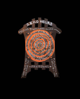 Fiona Hall Testing times, 2014; from the series Wrong Way Time; enamel on mantle clock; 45 x 30 cm; enquire