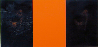 Lindy Lee Untitled, 2001; acrylic, ink, wax & photocopy on Stonehenge Paper on board; 41 x 85.5 cm; enquire