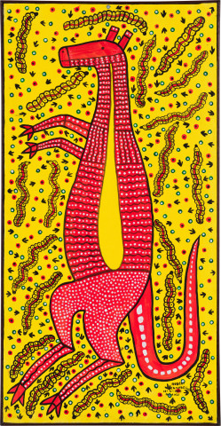 Robert Campbell Jnr Kangaroo and Witchety Grubs, 1990; acrylic on canvas; 111 x 56 cm; enquire