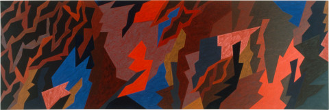 Lesley Dumbrell Flux, 1985; Liquitex on canvas; 122 x 366 cm; enquire