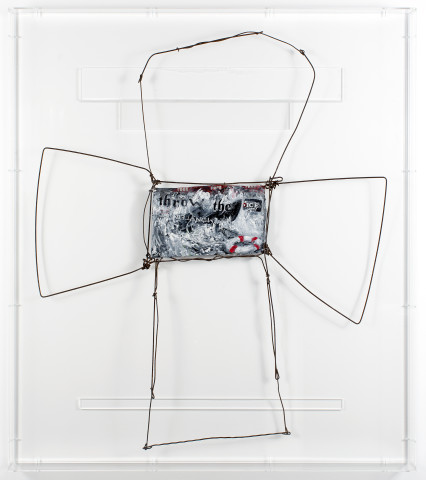 Fiona Hall zero sum, 2017; aluminum can, tin, wire, paint; 91.5 x 81.5 x 7 cm; enquire