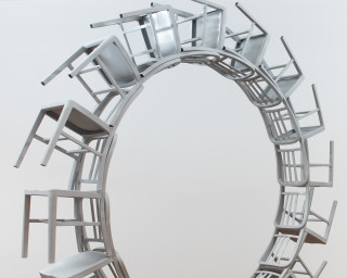 Marley Dawson 1006 portal (detail), 2024; 1006 aluminium chairs, mild steel base; 295 x 295 x 120 cm; enquire