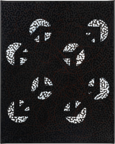 Daniel Boyd Untitled (WWDTCG), 2023; oil, charcoal and archival glue on canvas; 50 x 40 cm; enquire