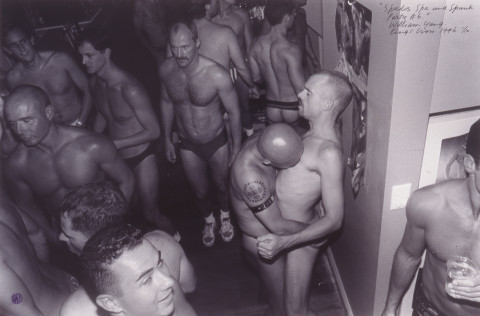 William Yang Speedos, Spa and Spunk Party #6, 1996; silver gelatin photograph; 51 x 60.5 cm; enquire