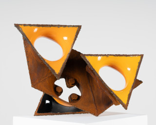 James Angus Swing Shift, 2025; steel, enamel paint; 38 x 60 x 34 cm; enquire