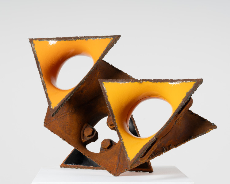 James Angus Swing Shift, 2025; steel, enamel paint; 38 x 60 x 34 cm; enquire