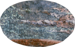 Mandy Martin The Innocent and the Wild, 1995; oil with ochres and pigment on custom orb; 36 x 57 cm; enquire