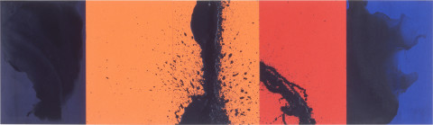 Lindy Lee Because the Universe is., 1995; photocopy and acrylic on Stonehenge paper; 41 x 143 cm; 5 panels; enquire
