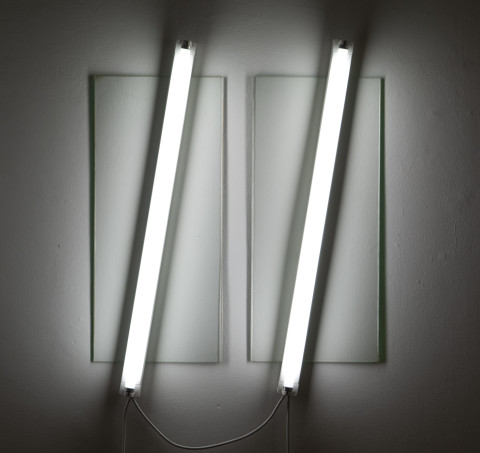 Bill Culbert Flat light glass vertical, 2009; glass, fluorescent lights; 95 x 75 x 10 cm; enquire