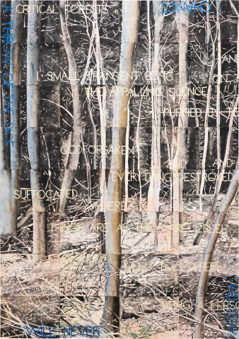 Imants Tillers Critical Forests 8, 2023; synthetic polymer paint, gouache on 32 canvasboards; 201 x 141 cm; more info; enquire