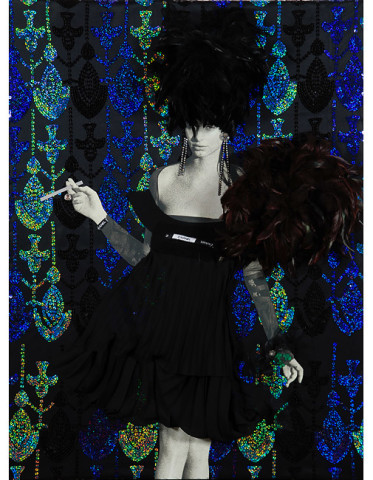 Jacqueline Fraser 11. "If that notorious Elizabeth Taylor devotee slips teensy four leaf clovers in her Chanel couture, baby, she'll be the next big thing", 2008; backlit photographs and mixed media; 102 x 77 x 20 cm;