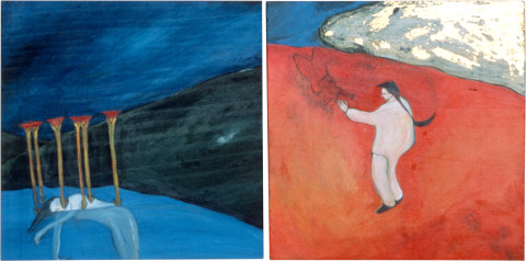 Vivienne Shark LeWitt China Boy in the Desert. The Dead Girl., 0; acrylic on wood, 2 panels; 56 x 28 cm; enquire