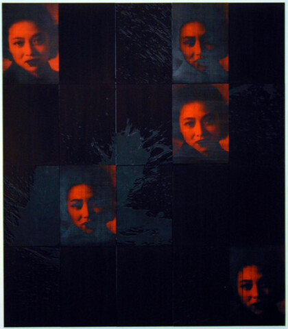 Lindy Lee Uji (time-being), 2001; photocopy, acrylic, oil, wax, and ink on board; 166 x 147 cm; enquire