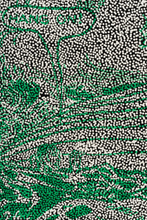 Daniel Boyd Untitled (STWGBTMFSH) (detail), 2025; oil, acrylic and archival glue on paper mounted to canvas; 80 x 100.5 cm; enquire