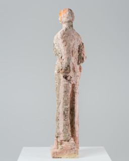 Linda Marrinon Pink and grey poet, 2026; tinted and painted plaster and hessian; 99 x 28 x 25 cm; enquire
