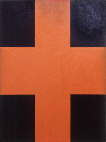 John Nixon ORANGE + BLACK/CROSS, 1992; enamel on wood; 182 x 240 cm; enquire
