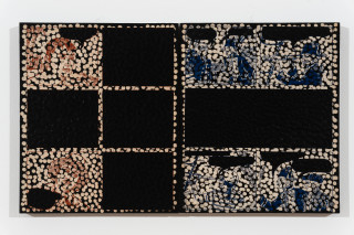 Daniel Boyd Untitled (PTNBLT), 2025; oil, ink and archival glue on paper mounted to board; diptych; 30 x 25cm each; enquire