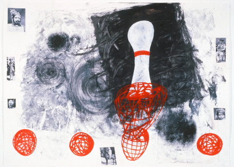 Gareth Sansom Pin, 1989; acrylic ink and collage on paper; 56 x 76 cm; enquire