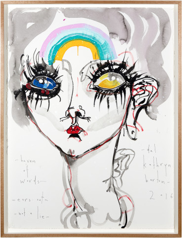 Del Kathryn Barton haven of words, 2016; archival ink and acrylic on paper; 81 x 62.5 cm; (framed); 76 x 56cm (paper size); Enquire