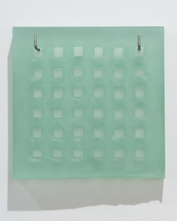Hilarie Mais ice greens, 2023; slumped glass; 3 parts; 30 x 30 x 3.5cm each; enquire