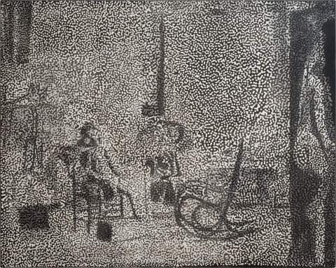 Daniel Boyd Untitled (VPS), 2013; oil, charcoal and archival glue on linen; 120 x 150.5 cm; enquire