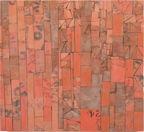 Rosalie Gascoigne Shabby Summer, 1994-95; sawn wood on craftboard; 75 x 93.5 cm; enquire