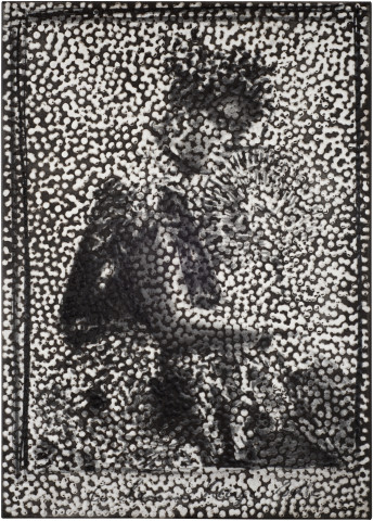 Daniel Boyd Untitled (ASVB), 2017; oil, charcoal and archival glue on canvas; 71.5 x 51 cm; enquire