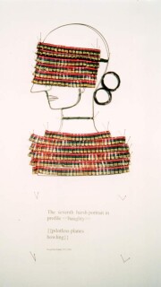 The Armory Show Jacqueline Fraser, 2002; from the series The seventh harsh portrait in profile > {{pilotless planes howling}}; Mixed media; 85 x 35 cm; enquire
