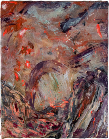 Hernan Bas Mephistopheles, at 17 (the view from his den), 2007; mixed media on linen; 35.5 x 28 cm; enquire