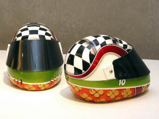 Patricia Piccinini Team WAF (Speedway 10, Speedway 14), 2003; from the series Team WAF (Precautions); Fibreglass, PET and automotive paint; 32 x 28 x 32 cm; Enquire
