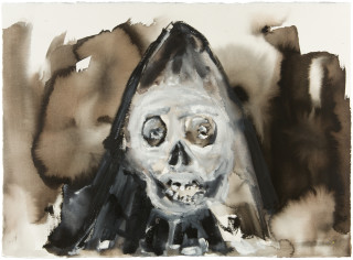 Fiona Hall Caged 7., 2017; Cat no. 58; gouache and tapa dye on rag paper; 57 x 76 cm; enquire