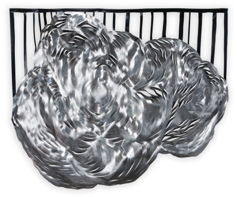 Caroline Rothwell Composition 1, 2014; aluminum leaf, UV-stable structural PVC; 206 x 242 x 10 cm; Enquire