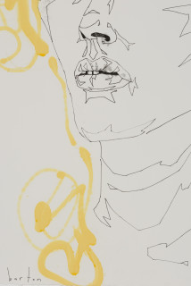 Del Kathryn Barton when can i ask u a simple question? (detail), 2021; ink, archival spray paint and watercolour on paper, hand finished frame; 89.5 x 70 cm; enquire