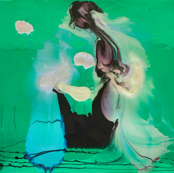 Dale Frank He always mistakenly thought he was being humorous, that he was funny, and that is why people liked him, 2026; colour powder pigments in Epoxyglass, Epoxyglass, on perspex; 200 x 200 cm; enquire