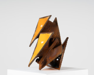 James Angus Swing Shift, 2025; steel, enamel paint; 38 x 60 x 34 cm; enquire