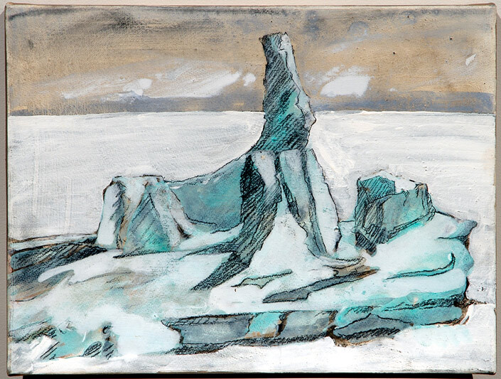Mandy Martin Epic Fatality; Iceberg off Dunedin New Zealand 2, 2007; Ochre, pigment and acrylic on arches paper; 30 x 40 cm; enquire