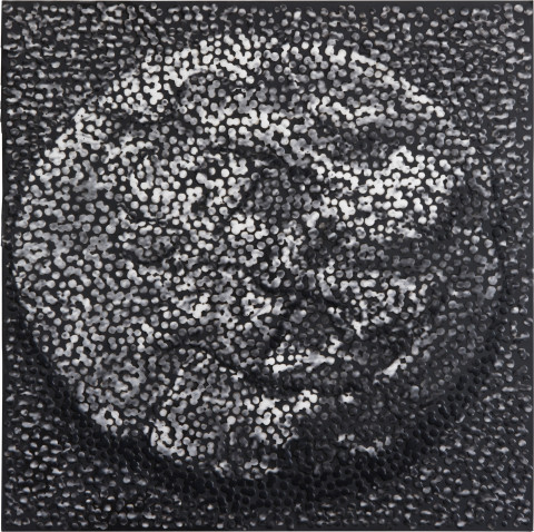 Daniel Boyd Untitled (KC)1, 2014; oil, archival glue & digital print on board; 50 x 50 cm; enquire