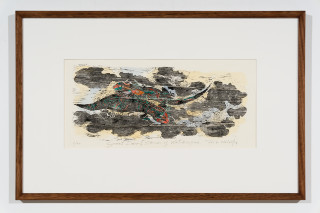 John Wolseley Great Desert Skinks III, 2026; woodcut and watercolour on Tengucho paper; 25 x 54 cm; 53 x 81 cm (framed); Edition of 20; enquire