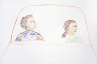 Vivienne Shark LeWitt untitled sketch (mother and daughter in car), 1994; watercolour on paper; 55 x 75 cm; enquire
